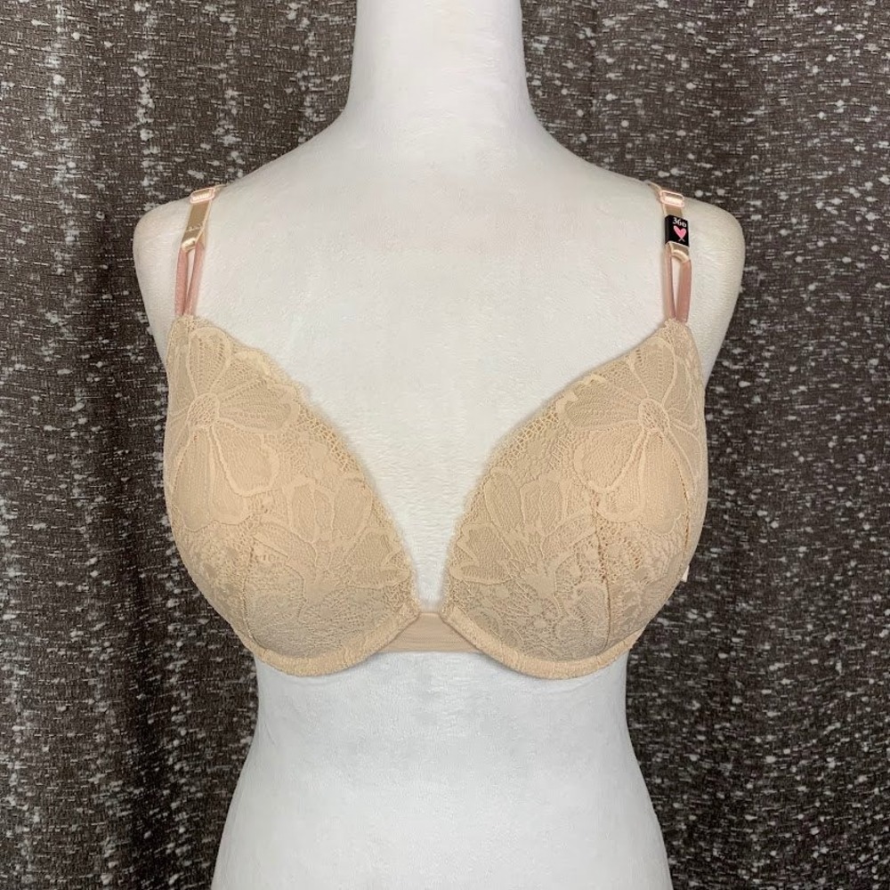 NWT Victoria's Secret Push Up Lace Bra Beige Underwire Women's 36D